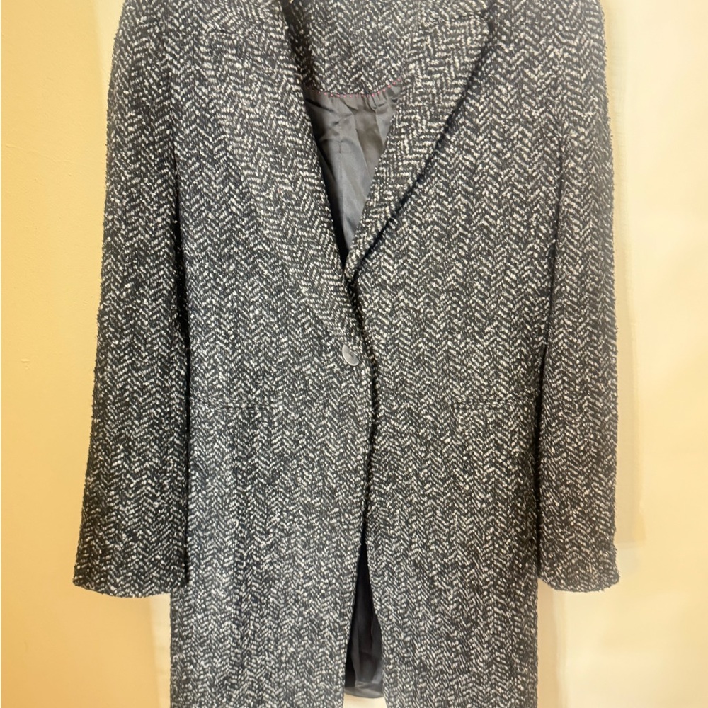 Chic Black and White Herringbone Coat